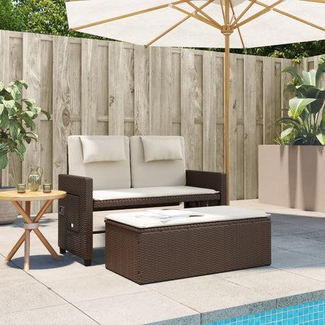 Vidaxl tuinbankje verstelbaar met kussens poly rattan bruin
