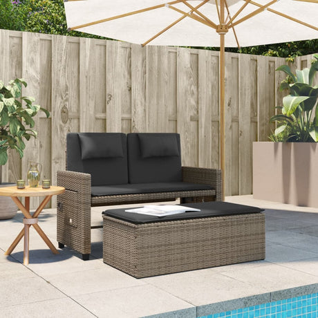 Vidaxl tuinbankje verstelbaar met kussens poly rattan grijs
