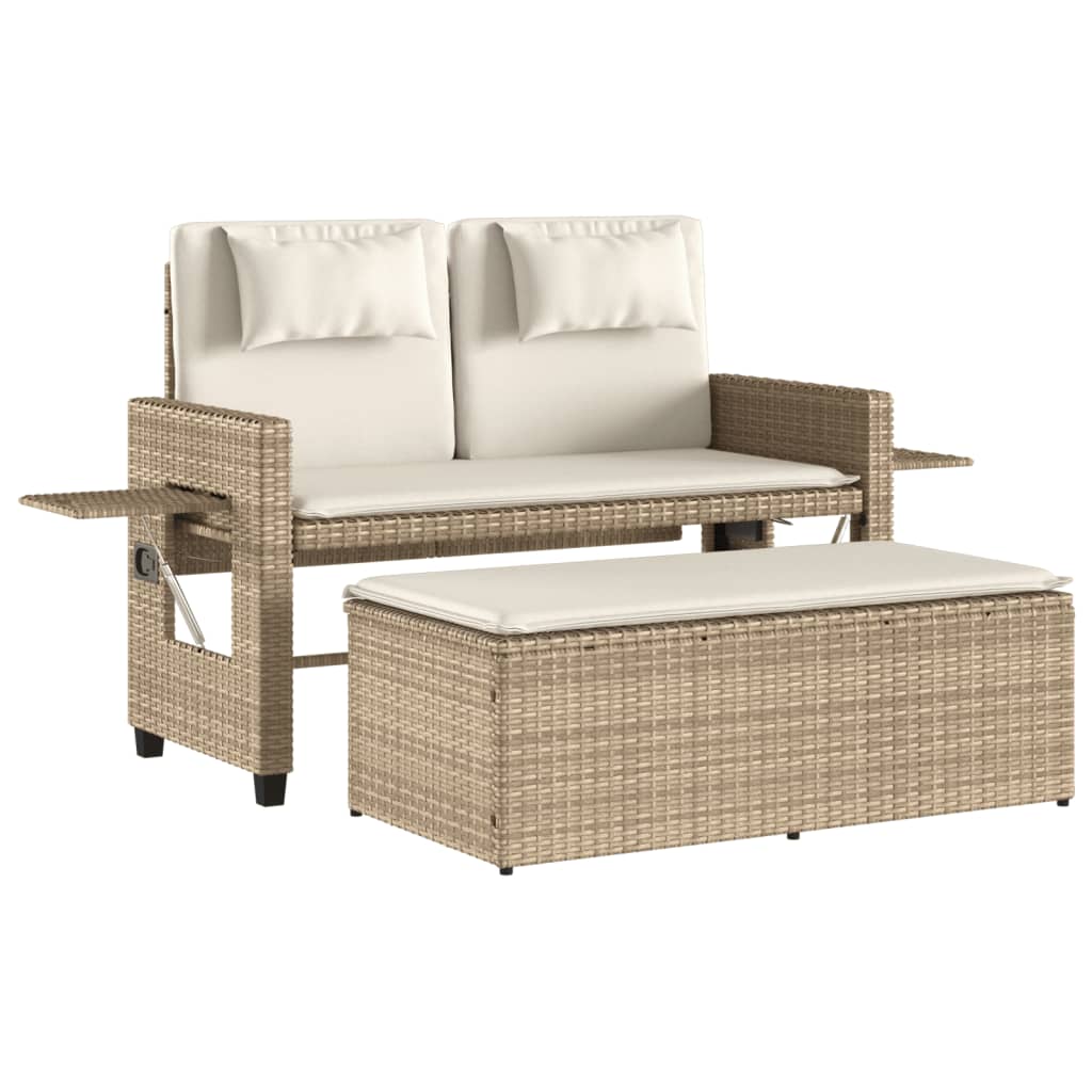 Vidaxl tuinbankje verstelbaar met kussens poly rattan beige