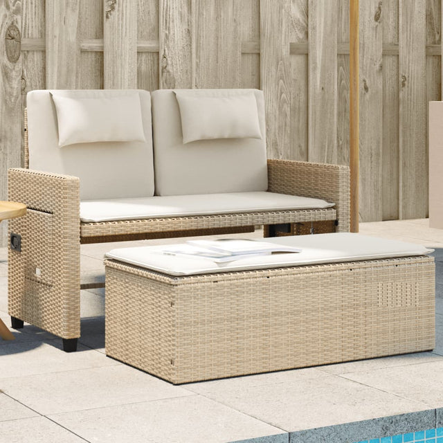 Vidaxl tuinbankje verstelbaar met kussens poly rattan beige