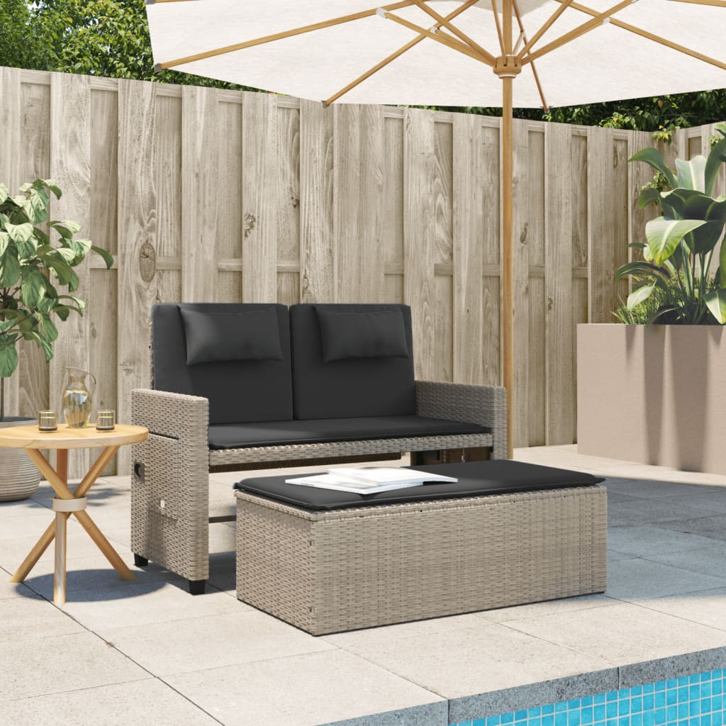 Vidaxl tuinbankje verstelbaar met kussens poly rattan lichtgrijs