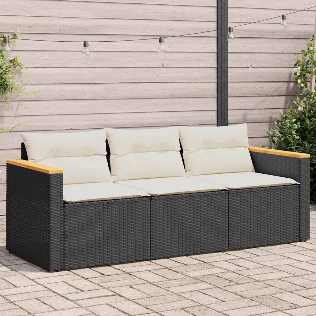 Vidaxl tuinbank 3-zits met kussens poly rattan zwart