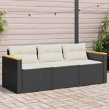 Vidaxl tuinbank 3-zits met kussens poly rattan zwart