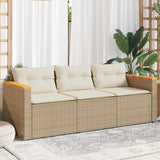 Vidaxl tuinbank 3-zits met kussens poly rattan beige