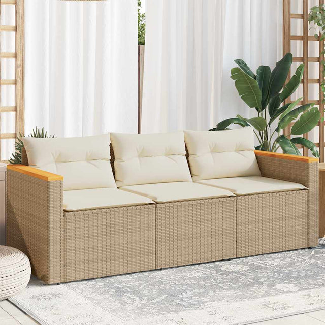 Vidaxl tuinbank 3-zits met kussens poly rattan beige