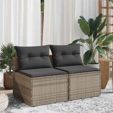 Vidaxl tuinbanken 2 st zonder armleuning met kussens poly rattan grijs