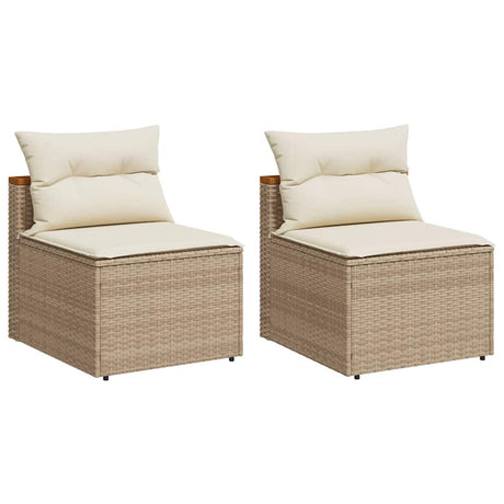 Vidaxl tuinbanken 2 st zonder armleuning met kussens poly rattan beige