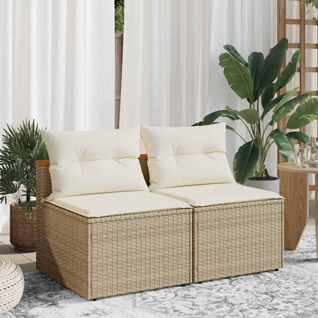 Vidaxl tuinbanken 2 st zonder armleuning met kussens poly rattan beige