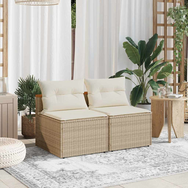 Vidaxl tuinbanken 2 st zonder armleuning met kussens poly rattan beige