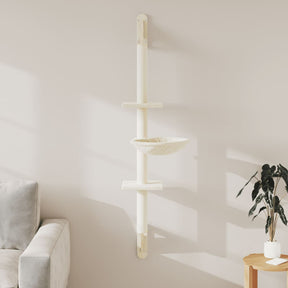 Vidaxl kattenmeubel wandgemonteerd met krabpaal 142,5 cm crèmekleurig