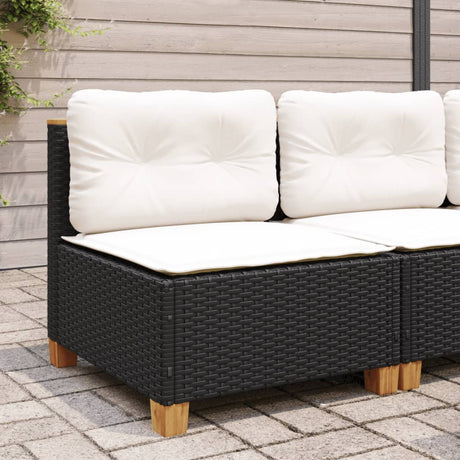 Vidaxl tuinbank zonder armleuning met kussens poly rattan zwart