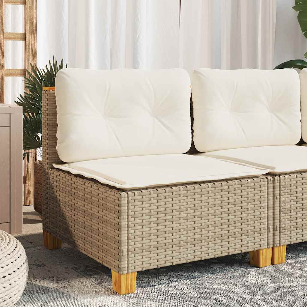 Vidaxl tuinbank zonder armleuning met kussens poly rattan beige