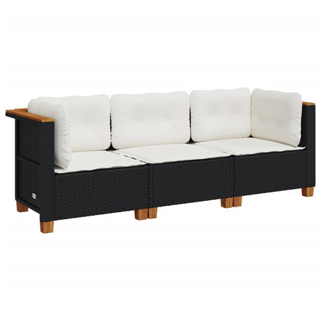 Vidaxl tuinbank 3-zits met kussens poly rattan zwart