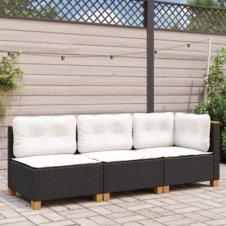 Vidaxl tuinbank 3-zits met kussens poly rattan zwart