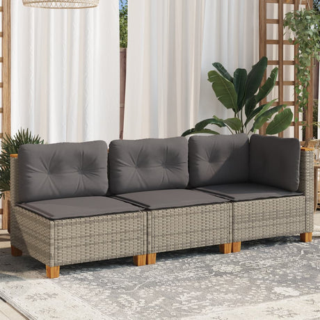 Vidaxl tuinbank 3-zits met kussens poly rattan grijs