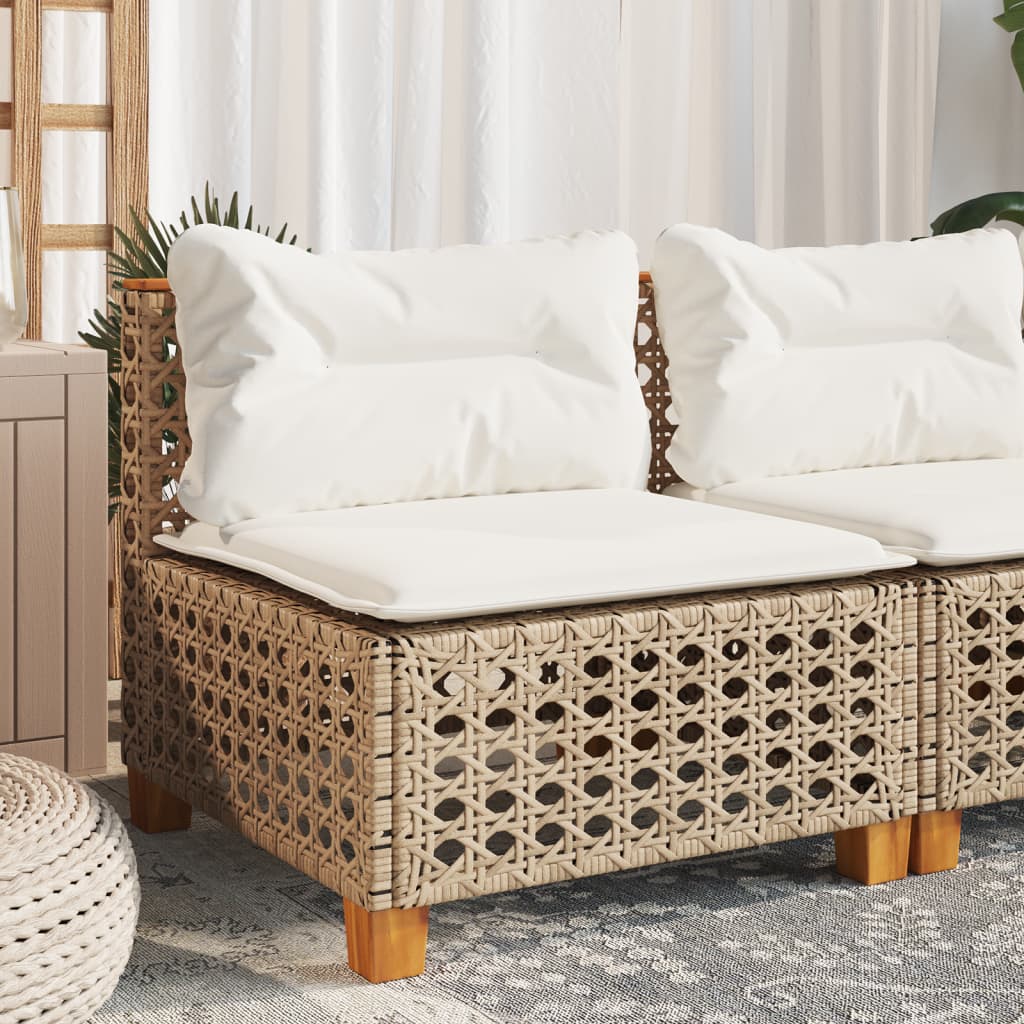 Vidaxl tuinbank zonder armleuning met kussens poly rattan beige