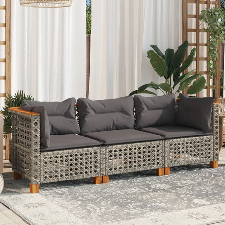 Vidaxl tuinbank 3-zits met kussens poly rattan grijs