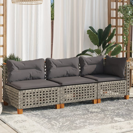 Vidaxl tuinbank 3-zits met kussens poly rattan grijs