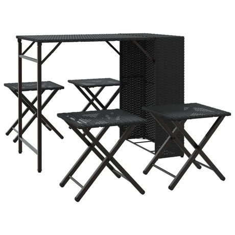 Vidaxl 5-delige tuinset inklapbaar poly rattan zwart