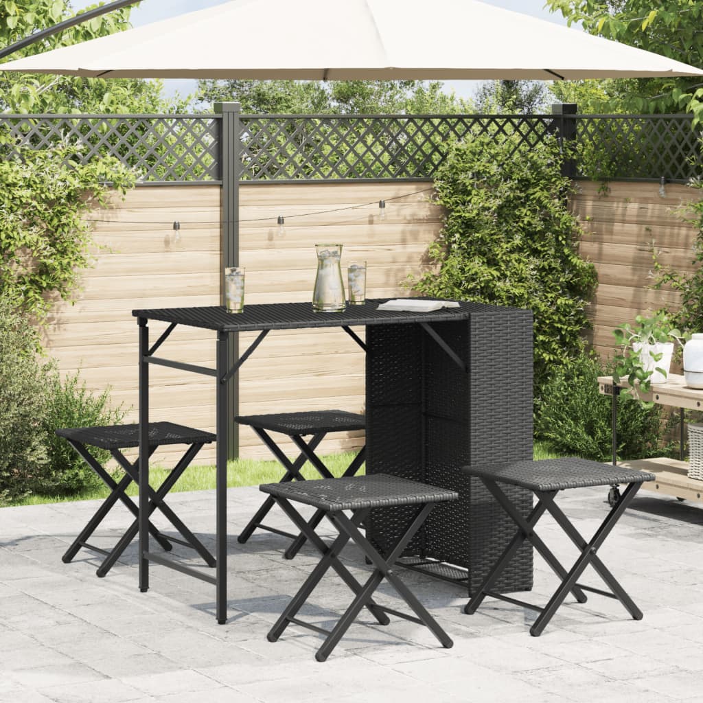 Vidaxl 5-delige tuinset inklapbaar poly rattan zwart