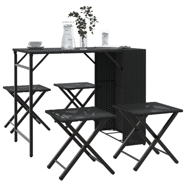 Vidaxl 5-delige tuinset inklapbaar poly rattan zwart