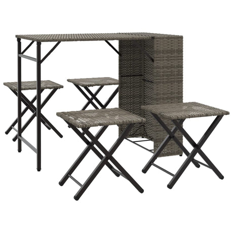 Vidaxl 5-delige tuinset inklapbaar poly rattan grijs