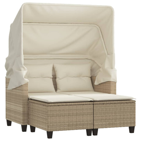 Vidaxl tuinbank 2-zits met luifel en voetenbanken poly rattan beige