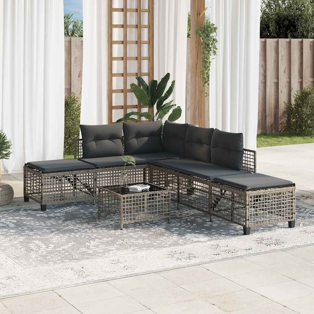 Vidaxl 3-delige loungeset met kussens poly rattan grijs