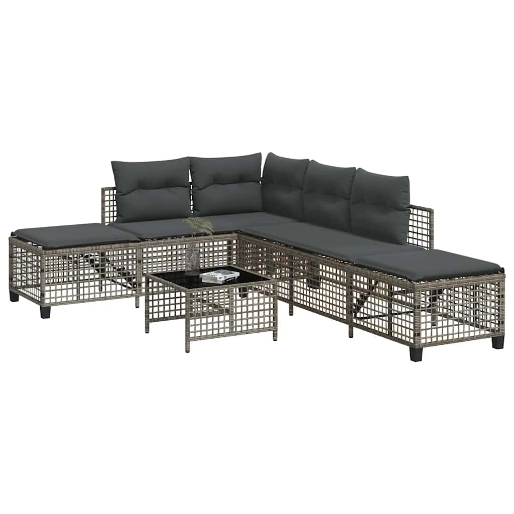Vidaxl 3-delige loungeset met kussens poly rattan grijs