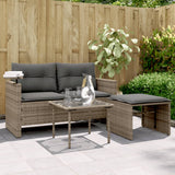 Vidaxl 3-delige loungeset met kussens poly rattan grijs