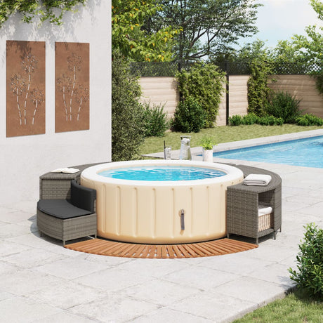 VidaXL Whirlpool-Einfassung Polyrattan massives Akazienholz grau