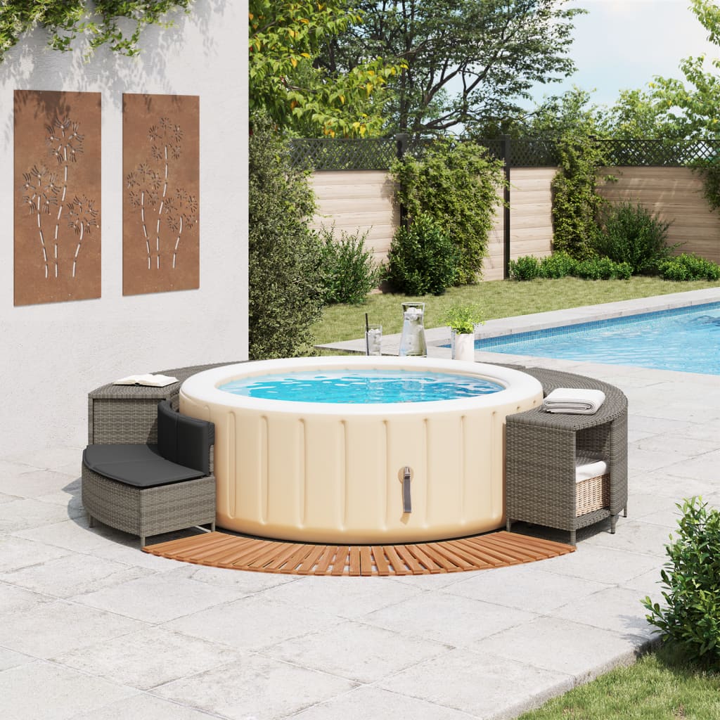 VidaXL Whirlpool-Einfassung Polyrattan massives Akazienholz grau