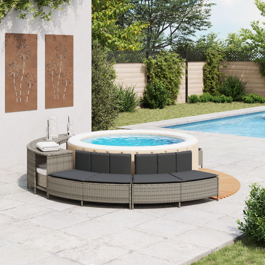 VidaXL Whirlpool-Bänke mit Kissen 2 Stück Poly Rattan Grau