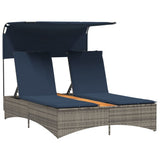 Vidaxl ligbed 2-persoons met luifel en kussens poly rattan grijs
