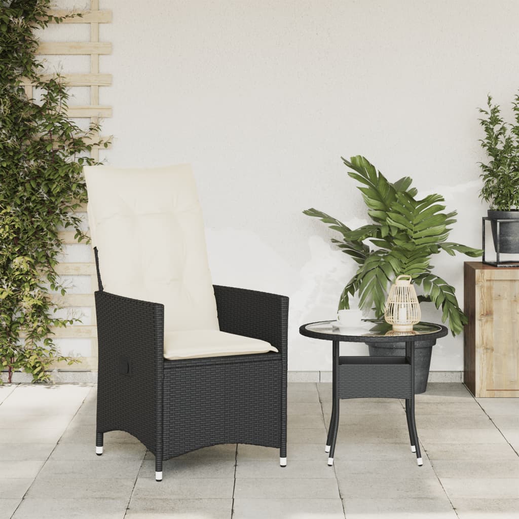 Vidaxl tuinstoel verstelbaar met kussens poly rattan zwart
