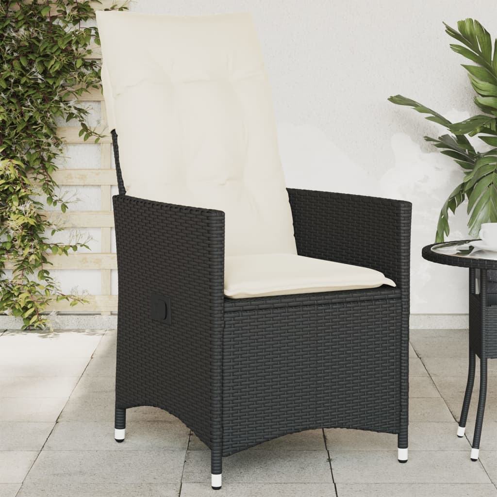 Vidaxl tuinstoel verstelbaar met kussens poly rattan zwart