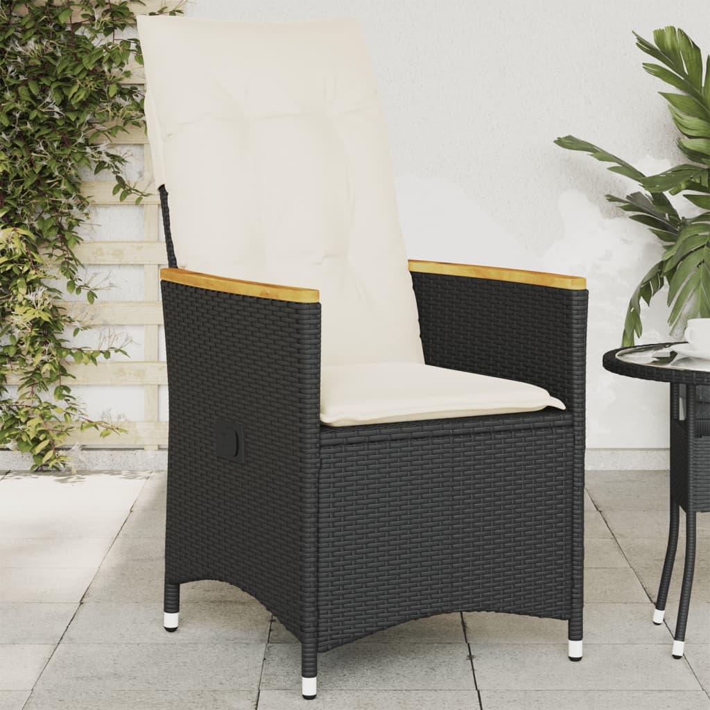 Vidaxl tuinstoel verstelbaar met kussens poly rattan zwart