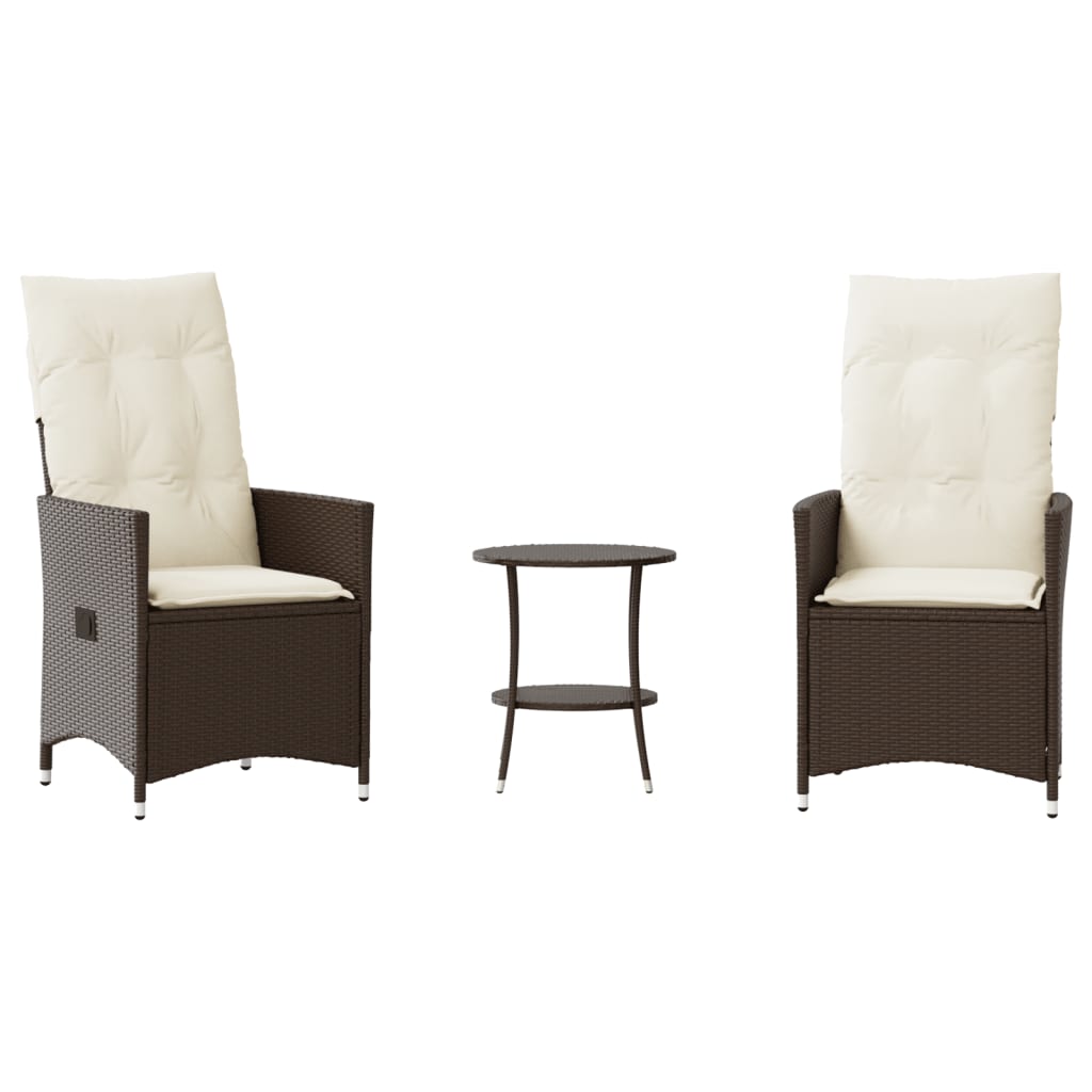 Vidaxl 3-delige bistroset met kussens poly rattan bruin
