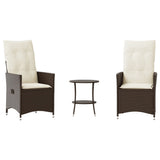 Vidaxl 3-delige bistroset met kussens poly rattan bruin