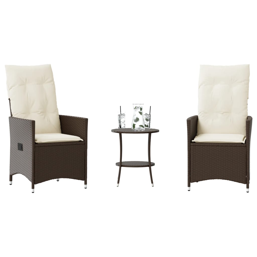 Vidaxl 3-delige bistroset met kussens poly rattan bruin