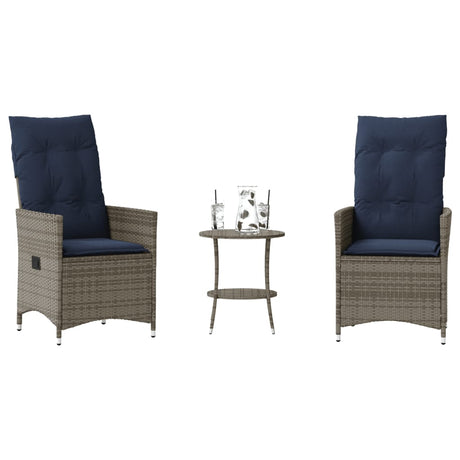 Vidaxl 3-delige bistroset met kussens poly rattan grijs