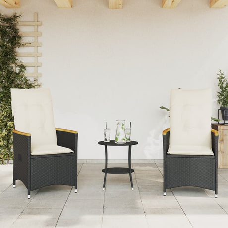 Vidaxl 3-delige bistroset met kussens poly rattan zwart