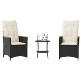 Vidaxl 3-delige bistroset met kussens poly rattan zwart