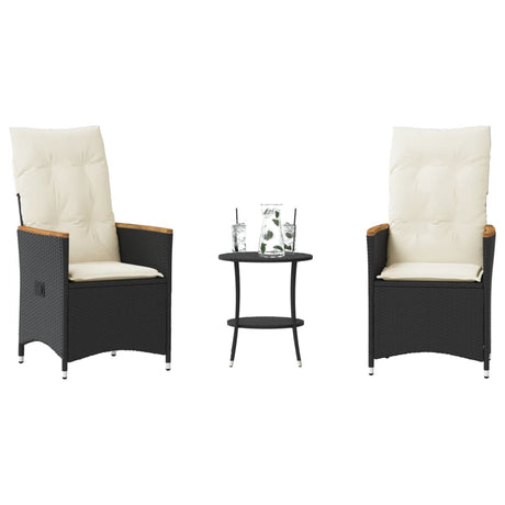 Vidaxl 3-delige bistroset met kussens poly rattan zwart