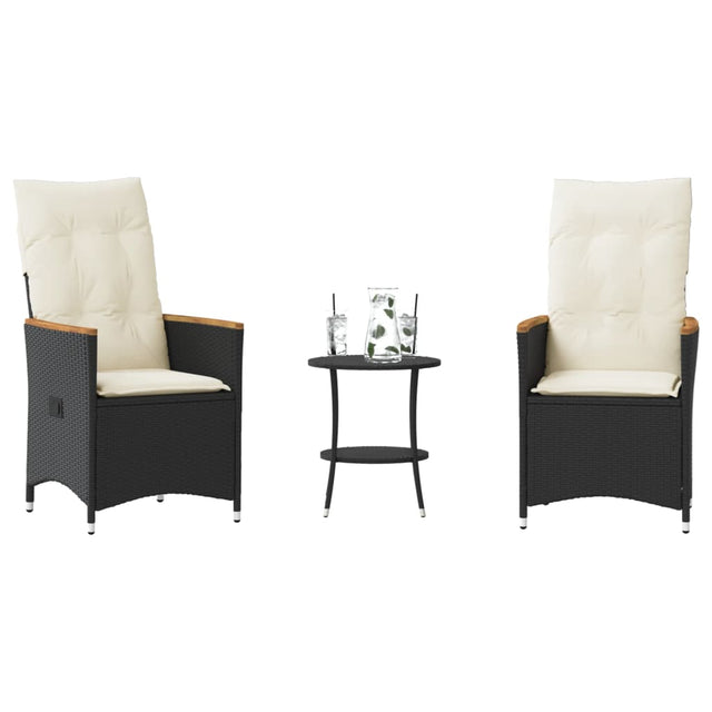 Vidaxl 3-delige bistroset met kussens poly rattan zwart