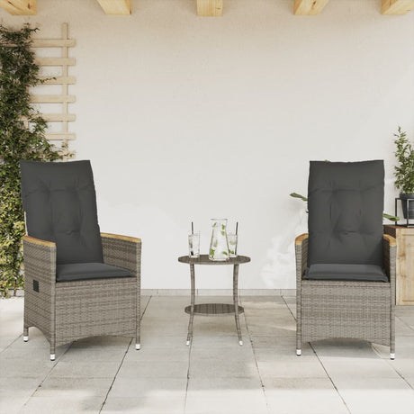 Vidaxl 3-delige bistroset met kussens poly rattan grijs