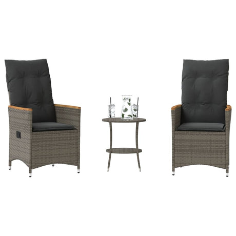 Vidaxl 3-delige bistroset met kussens poly rattan grijs