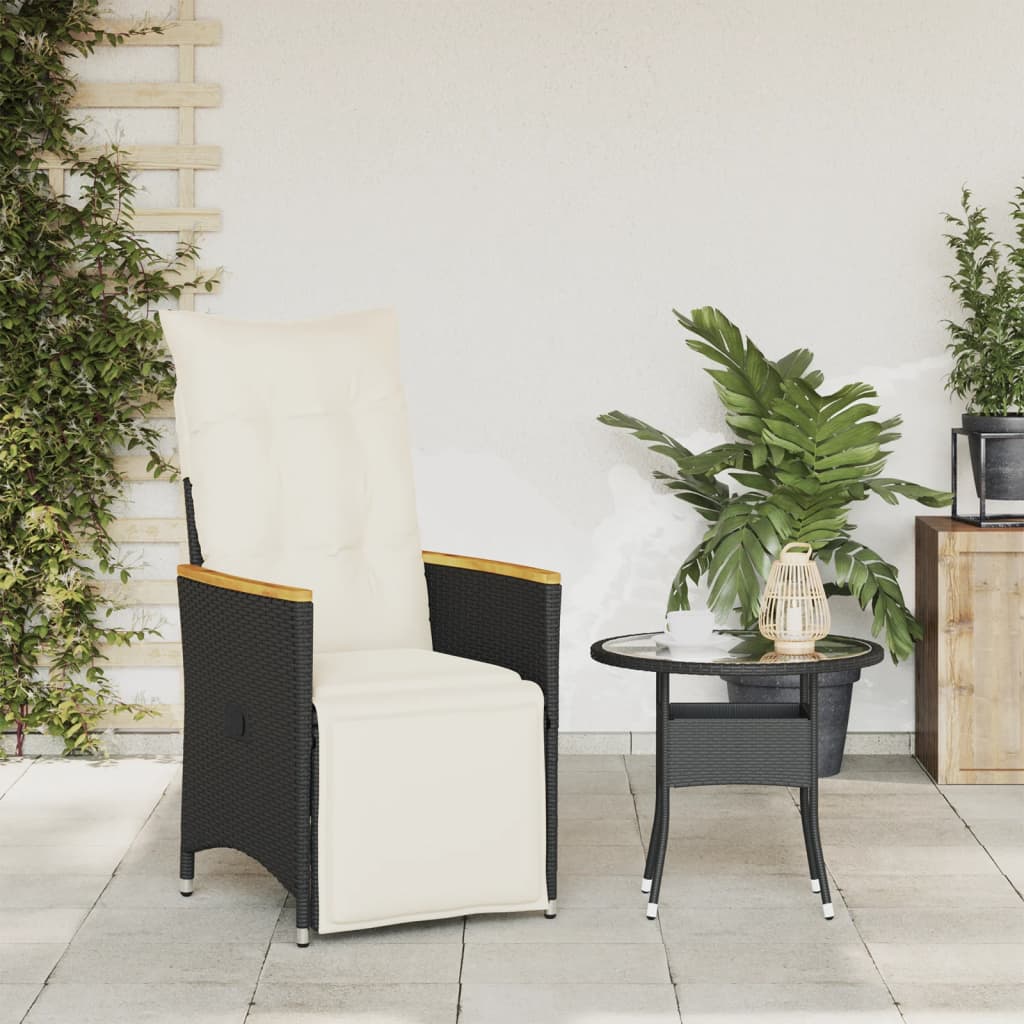 Vidaxl tuinstoel verstelbaar met kussens poly rattan zwart