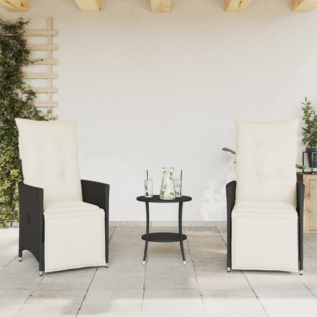 Vidaxl 3-delige bistroset met kussens poly rattan zwart