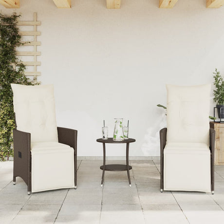 Vidaxl 3-delige bistroset met kussens poly rattan bruin